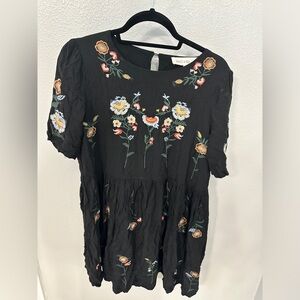Brass and Roe Black Embroidered Swing Dress - Size M
